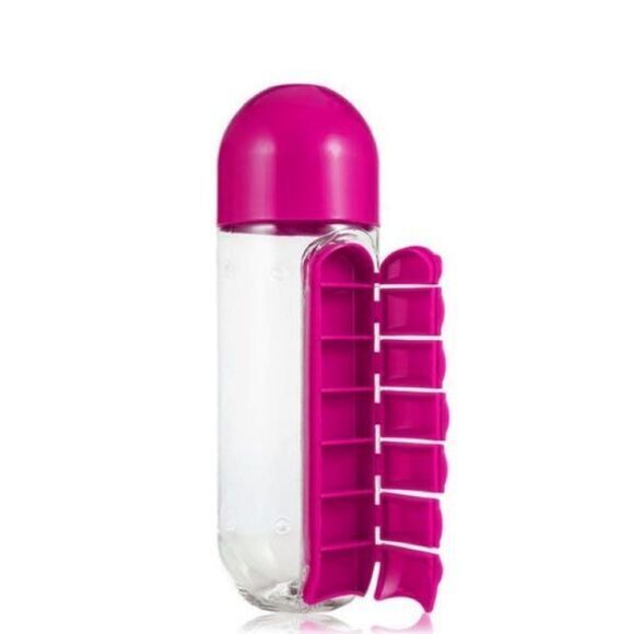 Portable Sports Water Medication Bottle Plastic 20oz with Built-in Pill Box Pink - Picture 7 of 8